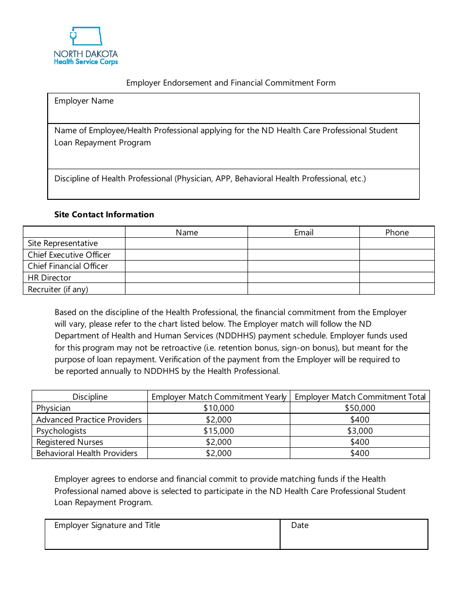 Employer Endorsement and Financial Commitment Form - North Dakota, Page 1