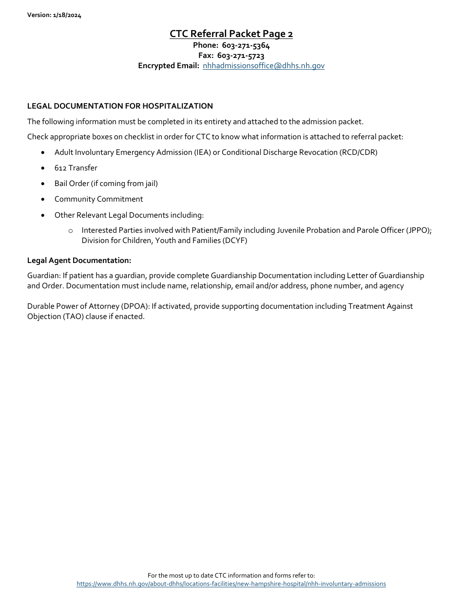 Care Traffic Control Referral Checklist Reference Guide - New Hampshire, Page 2
