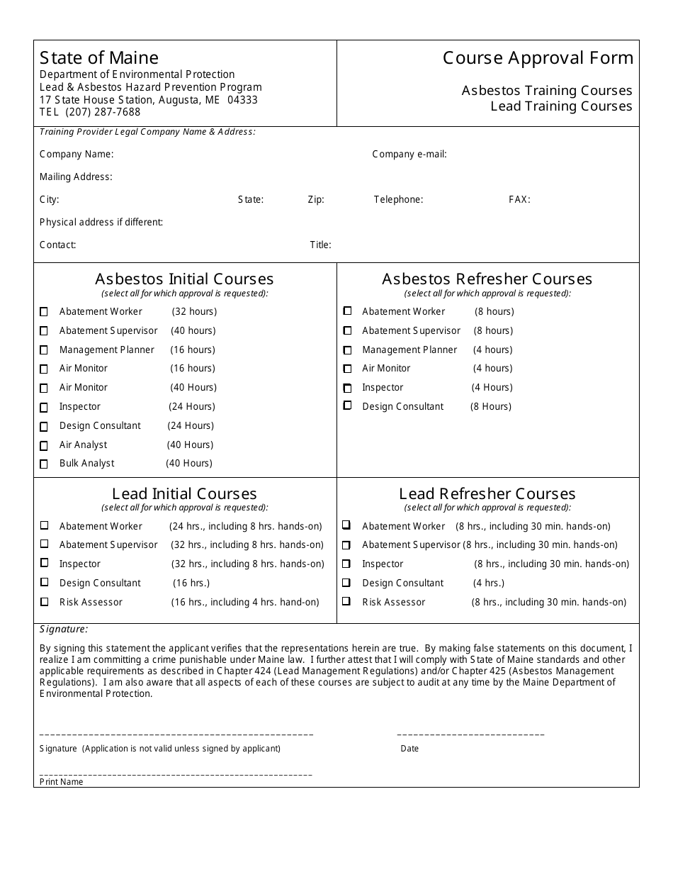 Maine License Application Form - Asbestos/Lead Business & Public ...