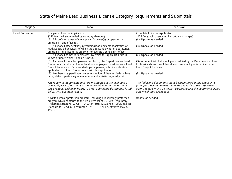 Maine License Application Form - Asbestos/Lead Business & Public ...