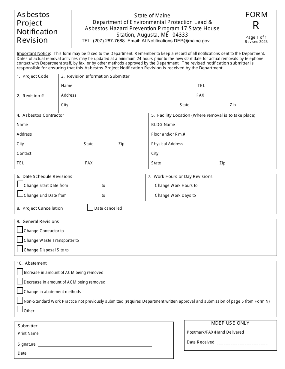 Form R - Fill Out, Sign Online and Download Fillable PDF, Maine ...