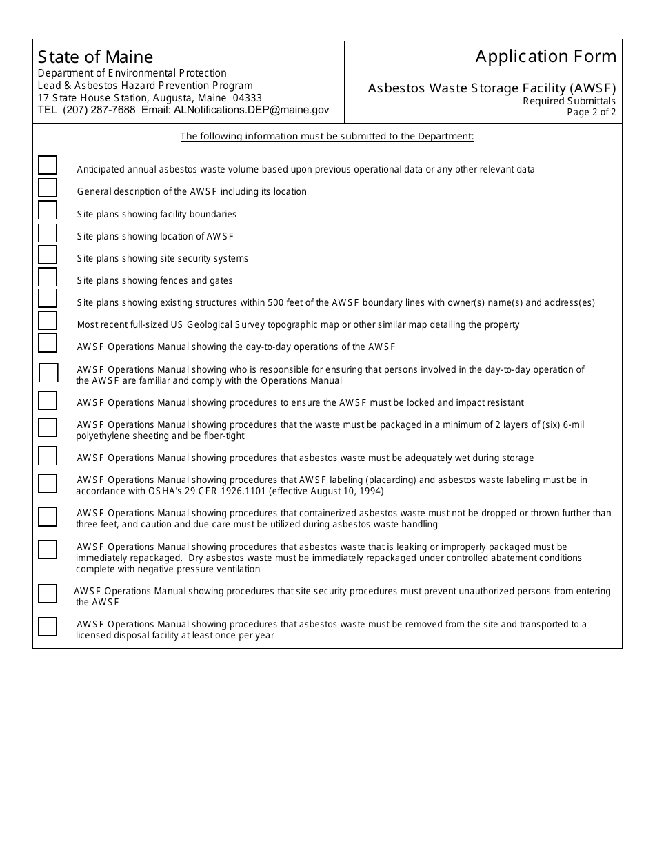 Maine Asbestos Waste Storage Facility (Awsf) Application Form - Fill ...