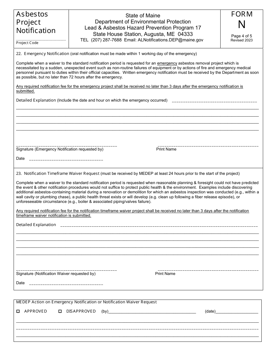 Form N Asbestos Project Notification - Maine, Page 4