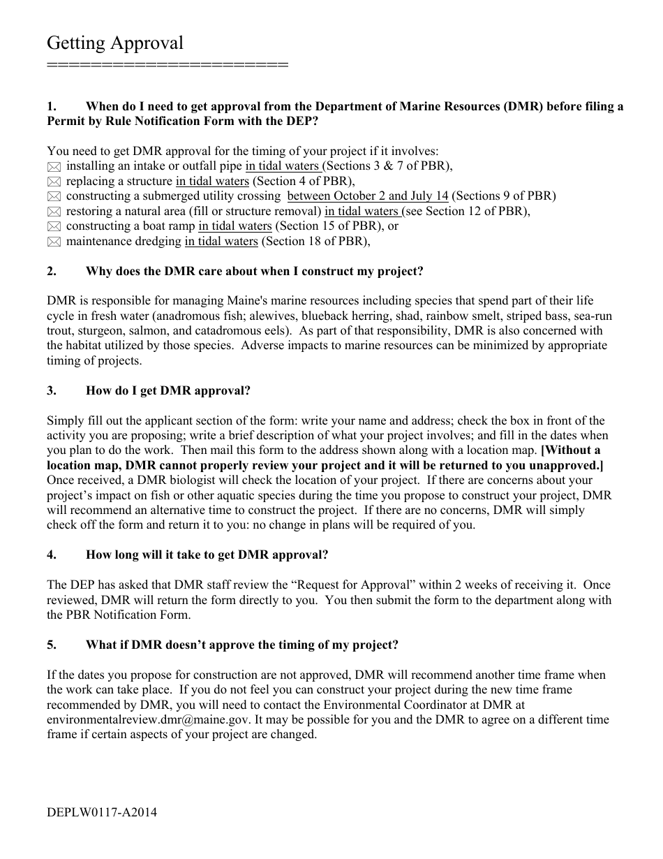 Form DEPLW0117-A2014 Request for Approval of Timing of Activity (Dmr) - Maine, Page 2