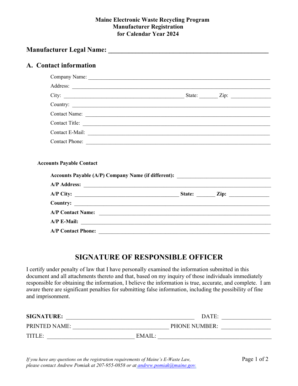 Manufacturer Registration - Maine Electronic Waste Recycling Program - Maine, Page 2