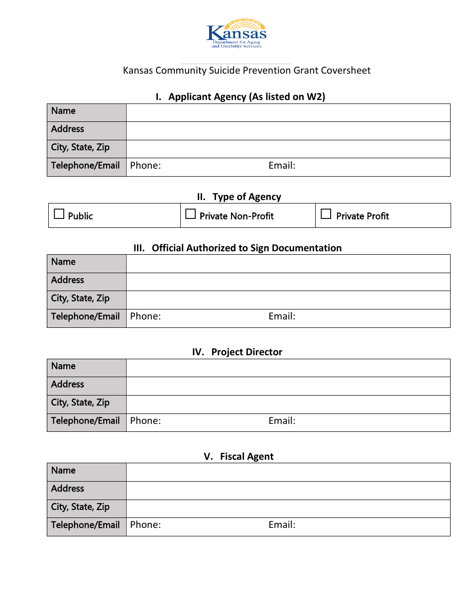 Kansas Community Suicide Prevention Grant Coversheet - Kansas, Page 1