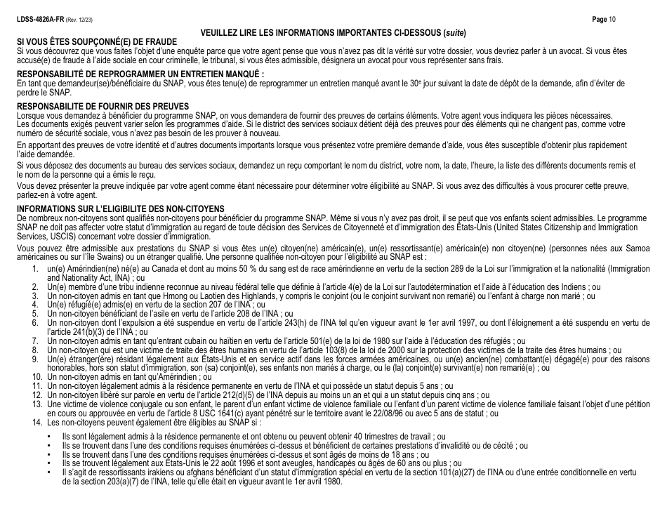 Instructions for Form LDSS-4826 Supplemental Nutrition Assistance Program (Snap) Application / Recertification - New York (French), Page 10