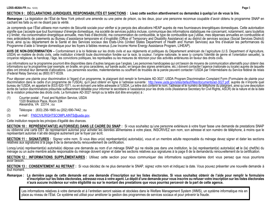 Instructions for Form LDSS-4826 Supplemental Nutrition Assistance Program (Snap) Application / Recertification - New York (French), Page 5