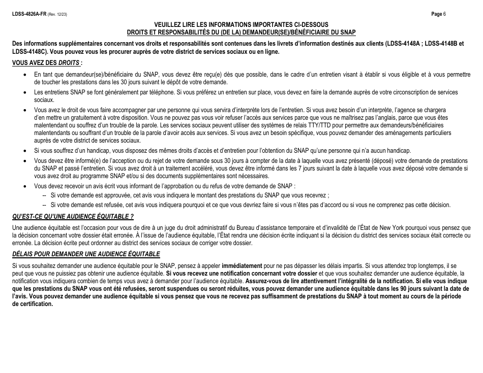 Instructions for Form LDSS-4826 Supplemental Nutrition Assistance Program (Snap) Application / Recertification - New York (French), Page 6