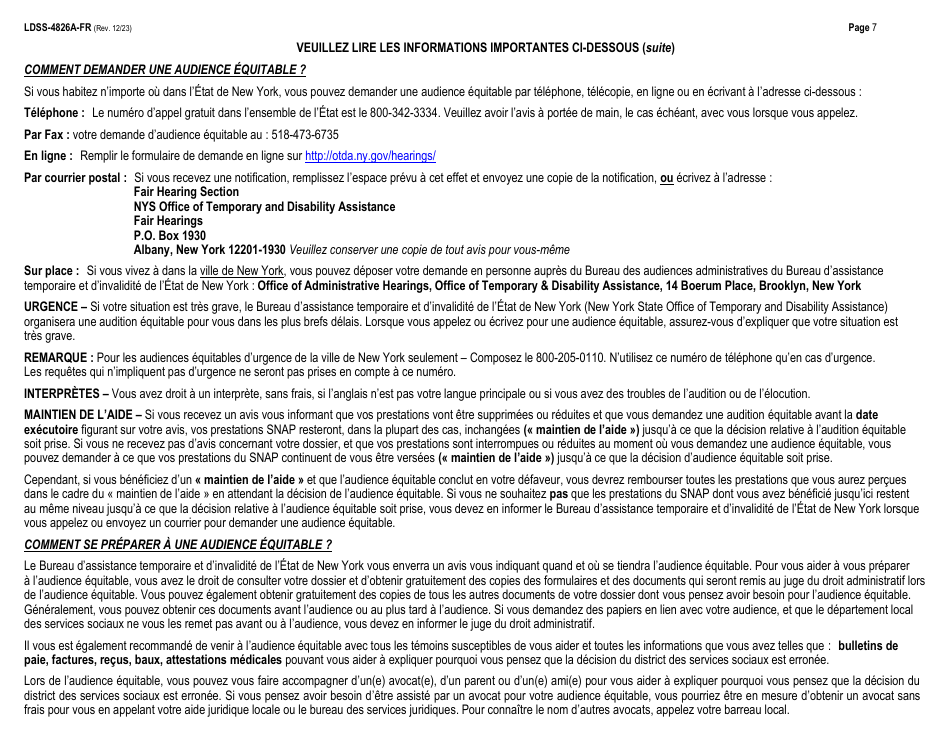 Instructions for Form LDSS-4826 Supplemental Nutrition Assistance Program (Snap) Application / Recertification - New York (French), Page 7