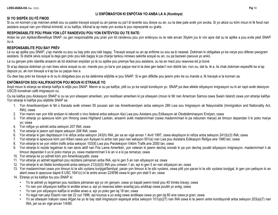 Instructions for Form LDSS-4826 Supplemental Nutrition Assistance Program (Snap) Application / Recertification - New York (Haitian Creole), Page 10