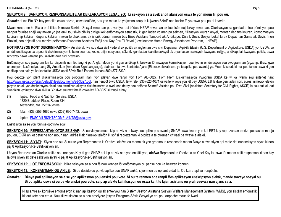 Instructions for Form LDSS-4826 Supplemental Nutrition Assistance Program (Snap) Application / Recertification - New York (Haitian Creole), Page 5