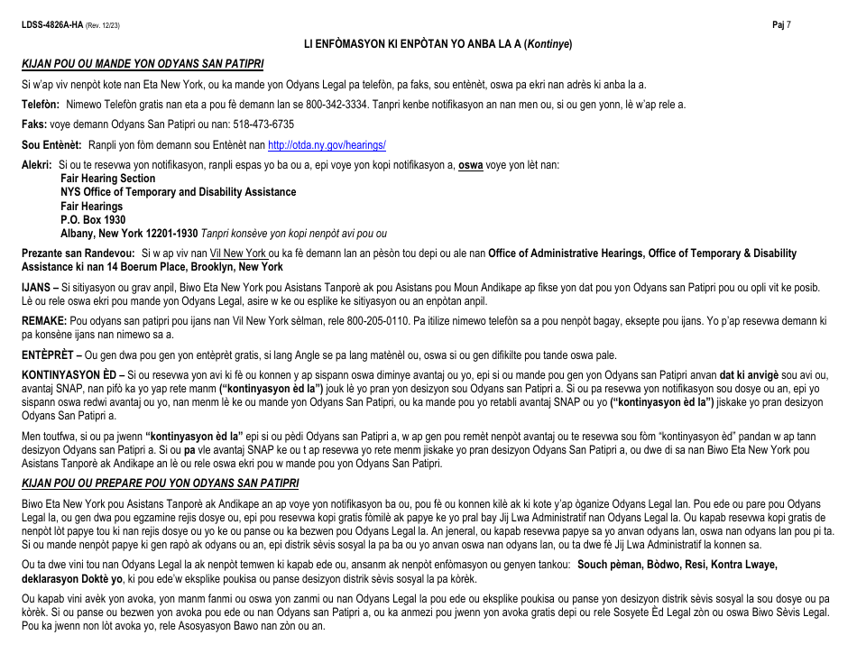 Instructions for Form LDSS-4826 Supplemental Nutrition Assistance Program (Snap) Application / Recertification - New York (Haitian Creole), Page 7