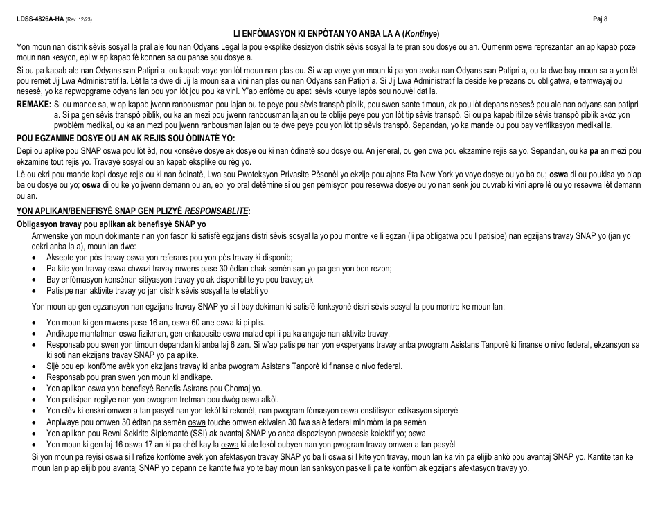 Instructions for Form LDSS-4826 Supplemental Nutrition Assistance Program (Snap) Application / Recertification - New York (Haitian Creole), Page 8