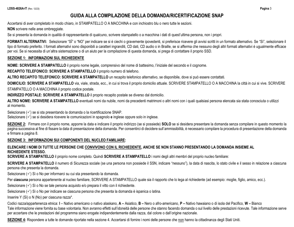 Instructions for Form LDSS-4826 Supplemental Nutrition Assistance Program (Snap) Application / Recertification - New York (Italian), Page 3