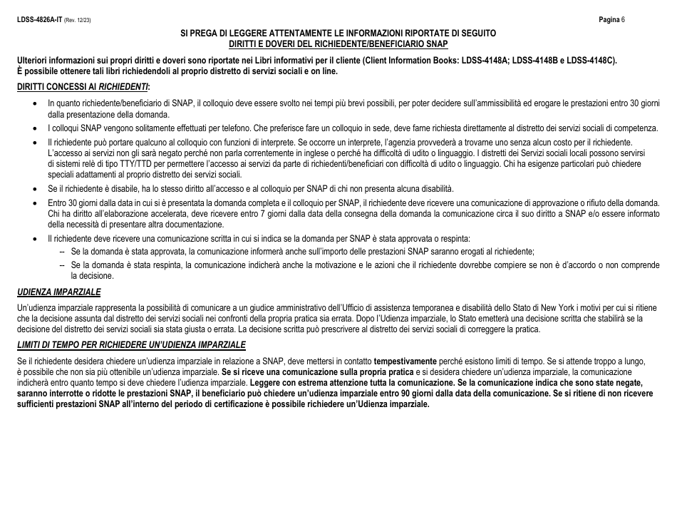 Instructions for Form LDSS-4826 Supplemental Nutrition Assistance Program (Snap) Application / Recertification - New York (Italian), Page 6