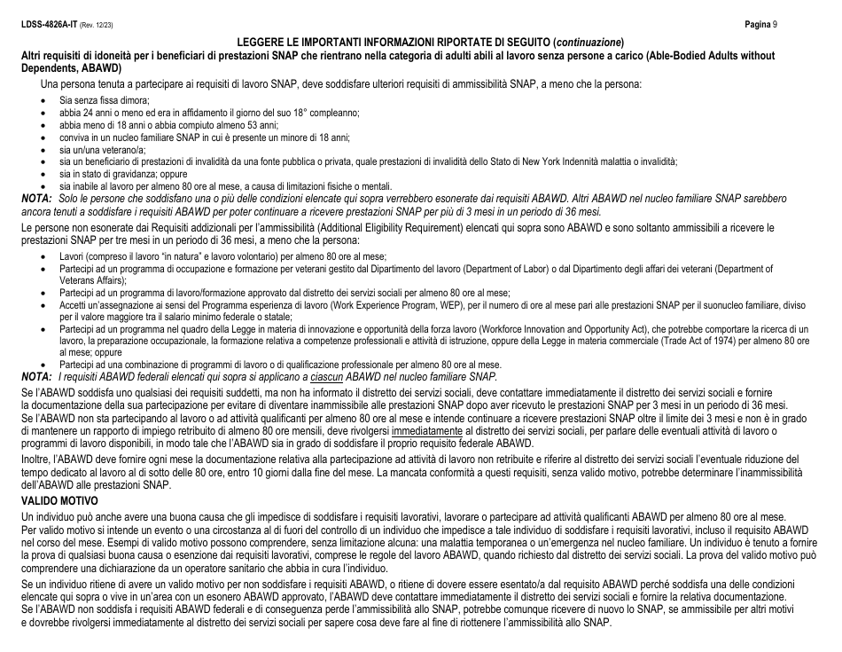 Instructions for Form LDSS-4826 Supplemental Nutrition Assistance Program (Snap) Application / Recertification - New York (Italian), Page 9