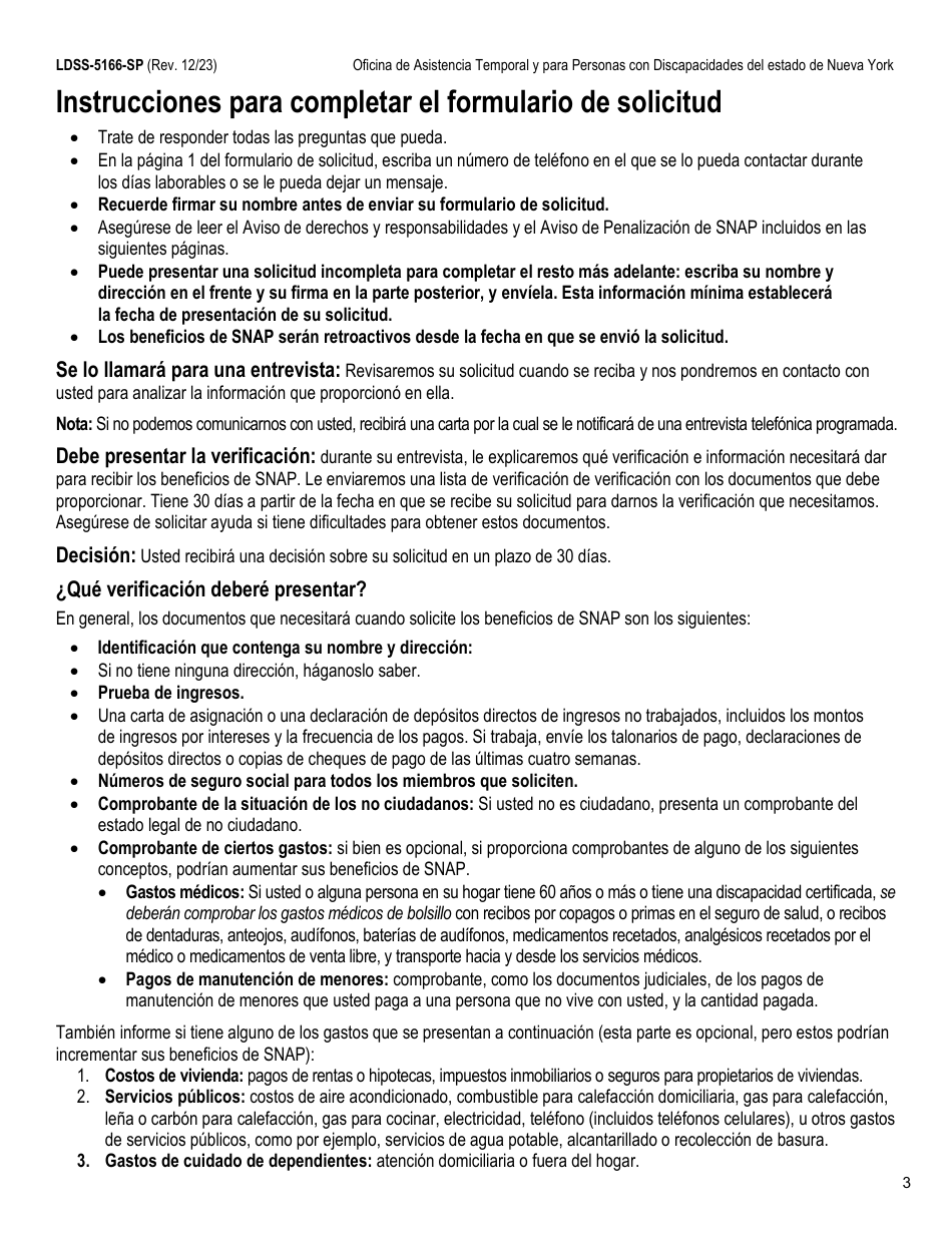 Formulario LDSS-5166 Solicitud / Recertificacion Para Los Beneficios Del Programa De Asistencia Nutricional Suplementaria (Snap) - New York (Spanish), Page 5