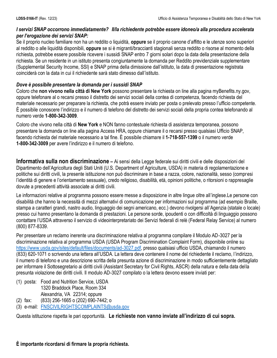 Form LDSS-5166 Application / Recertification for Supplemental Nutrition Assistance Program (Snap) Benefits - New York (Italian), Page 2
