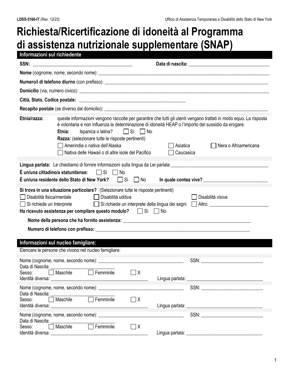 Form LDSS-5166 Application / Recertification for Supplemental Nutrition Assistance Program (Snap) Benefits - New York (Italian), Page 3