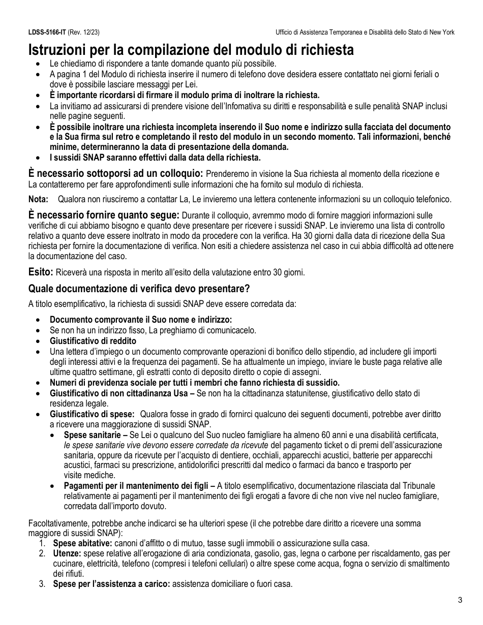 Form LDSS-5166 Application / Recertification for Supplemental Nutrition Assistance Program (Snap) Benefits - New York (Italian), Page 5