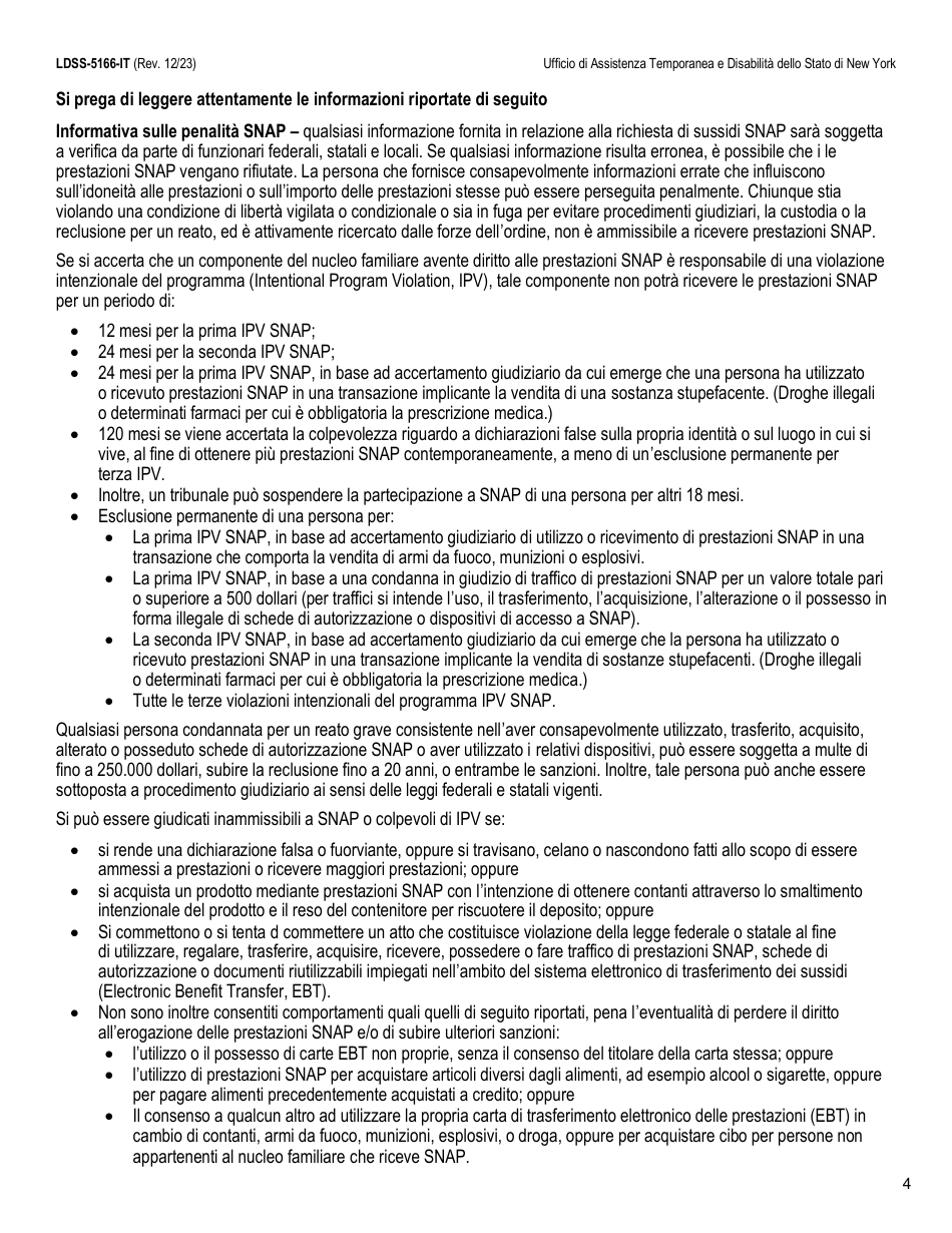 Form LDSS-5166 Application / Recertification for Supplemental Nutrition Assistance Program (Snap) Benefits - New York (Italian), Page 6