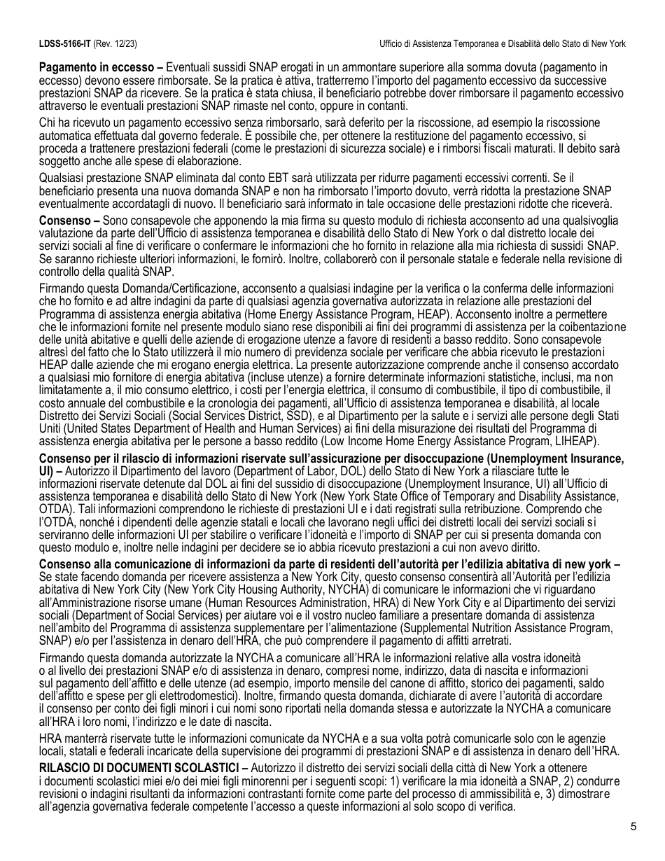 Form LDSS-5166 Application / Recertification for Supplemental Nutrition Assistance Program (Snap) Benefits - New York (Italian), Page 7