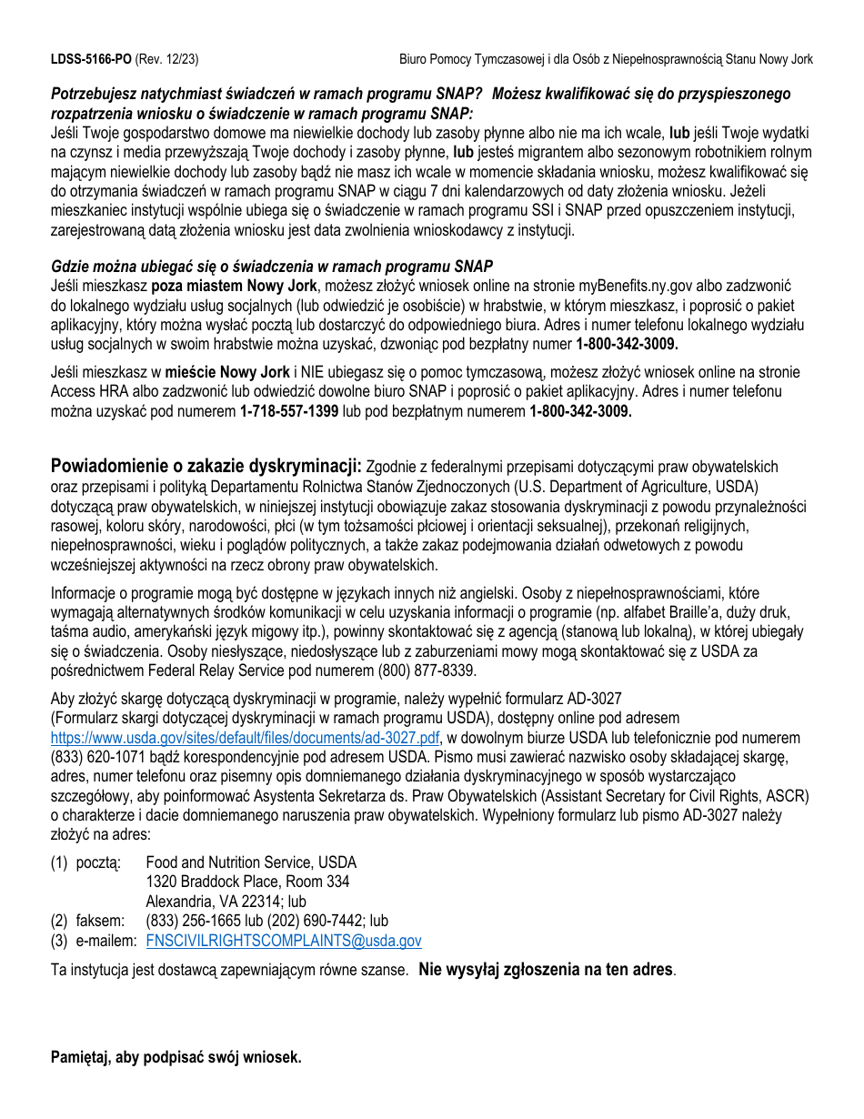 Form LDSS-5166 Application / Recertification for Supplemental Nutrition Assistance Program (Snap) Benefits - New York (Polish), Page 2