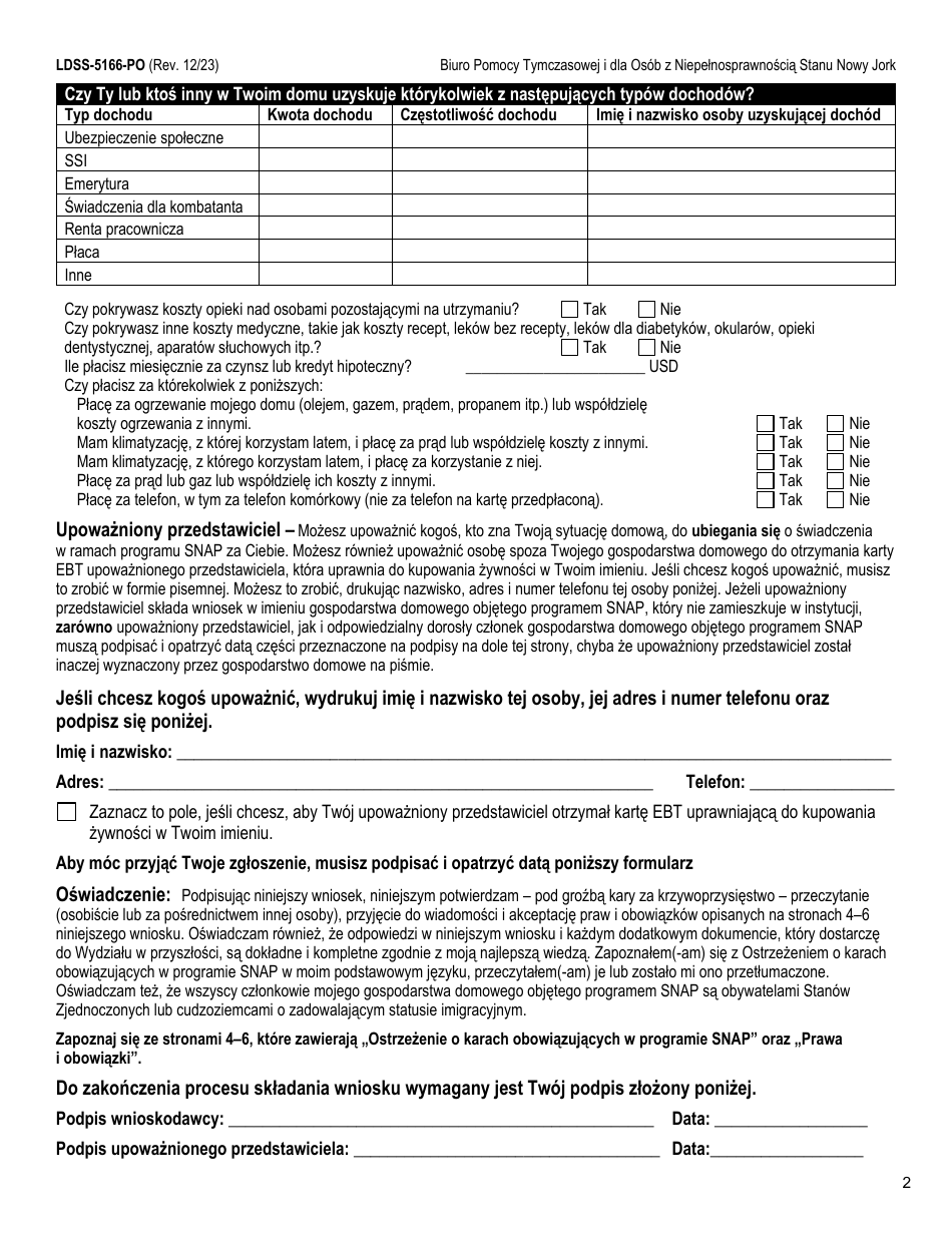 Form LDSS-5166 Application / Recertification for Supplemental Nutrition Assistance Program (Snap) Benefits - New York (Polish), Page 4