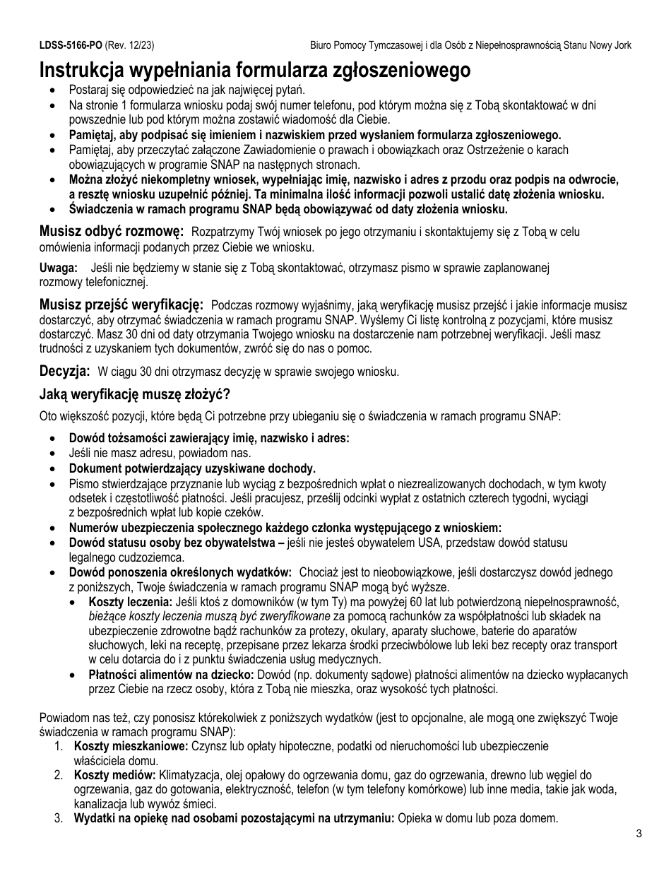 Form LDSS-5166 Application / Recertification for Supplemental Nutrition Assistance Program (Snap) Benefits - New York (Polish), Page 5