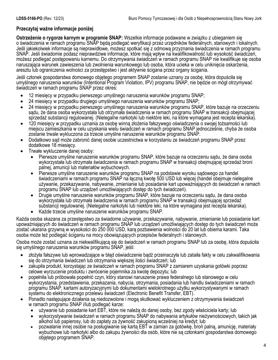 Form LDSS-5166 Application / Recertification for Supplemental Nutrition Assistance Program (Snap) Benefits - New York (Polish), Page 6