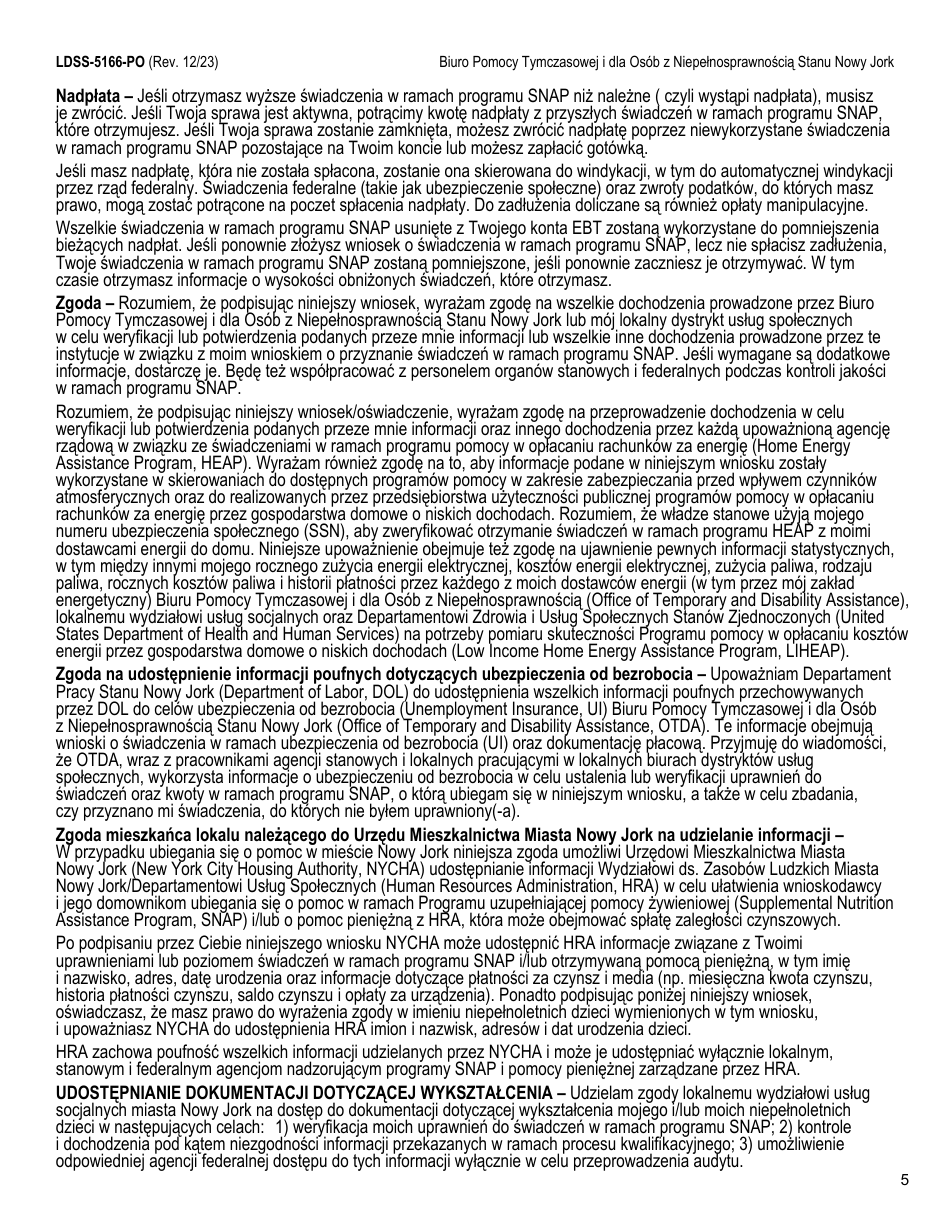 Form LDSS-5166 Application / Recertification for Supplemental Nutrition Assistance Program (Snap) Benefits - New York (Polish), Page 7