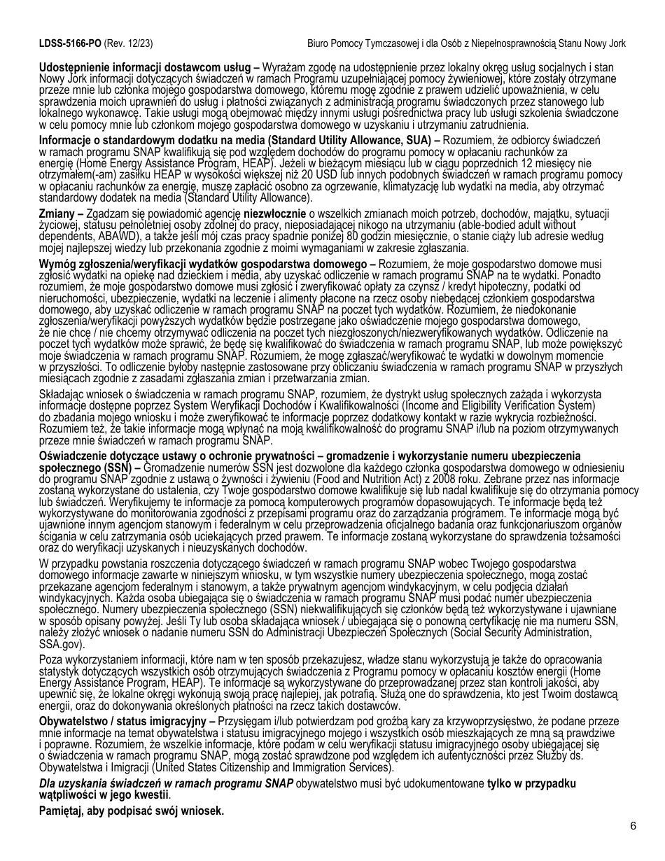 Form LDSS-5166 Application / Recertification for Supplemental Nutrition Assistance Program (Snap) Benefits - New York (Polish), Page 8