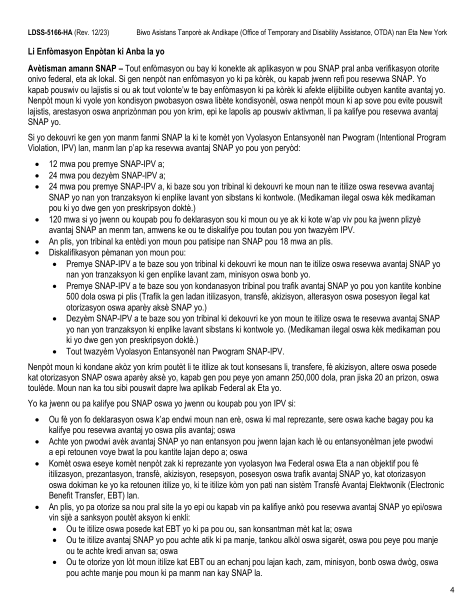 Form LDSS-5166 Application / Recertification for Supplemental Nutrition Assistance Program (Snap) Benefits - New York (Haitian Creole), Page 6