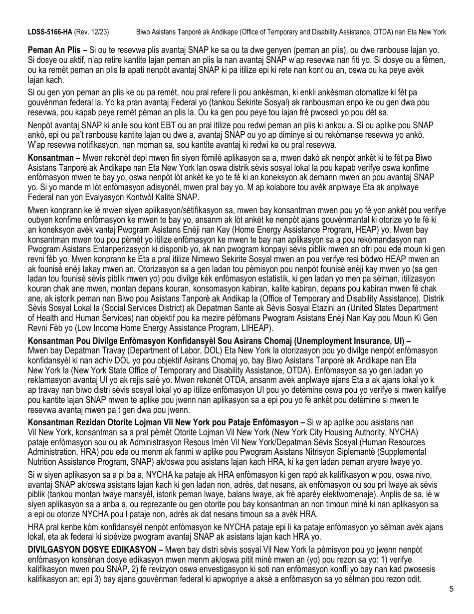 Form LDSS-5166 Application / Recertification for Supplemental Nutrition Assistance Program (Snap) Benefits - New York (Haitian Creole), Page 7