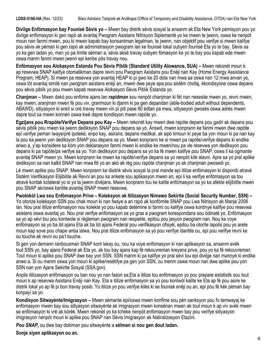 Form LDSS-5166 Application / Recertification for Supplemental Nutrition Assistance Program (Snap) Benefits - New York (Haitian Creole), Page 8