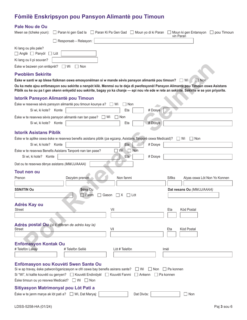 Form LDSS-5258 Child Support Enrollment Form - New York (Haitian Creole), Page 3