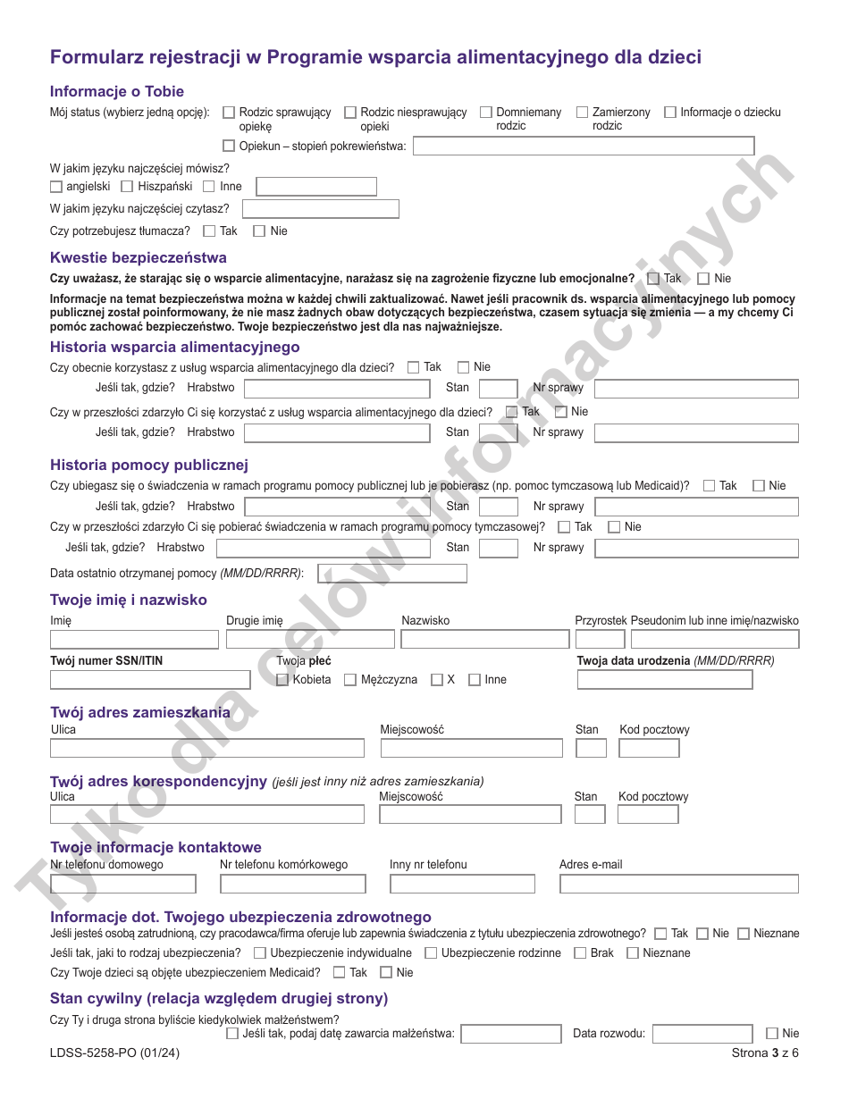 Form LDSS-5258 Child Support Enrollment Form - New York (Polish), Page 3