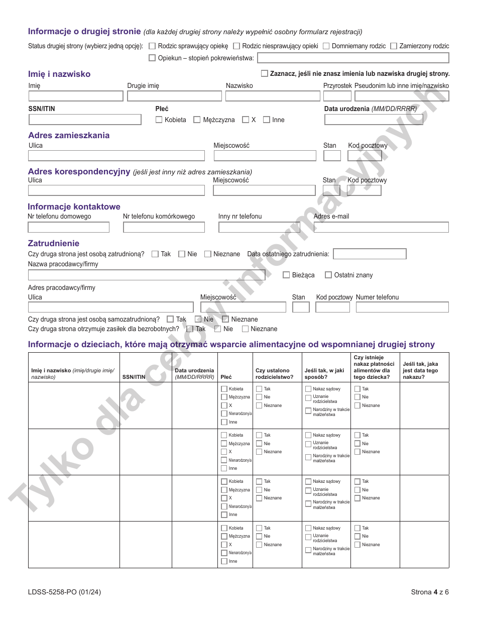 Form LDSS-5258 Child Support Enrollment Form - New York (Polish), Page 4