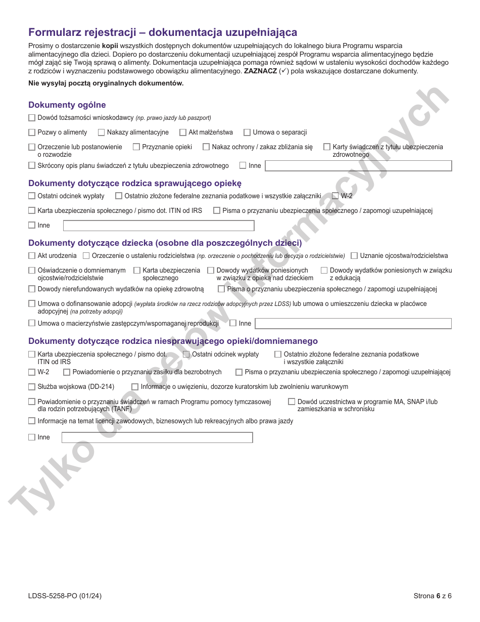 Form LDSS-5258 Child Support Enrollment Form - New York (Polish), Page 6