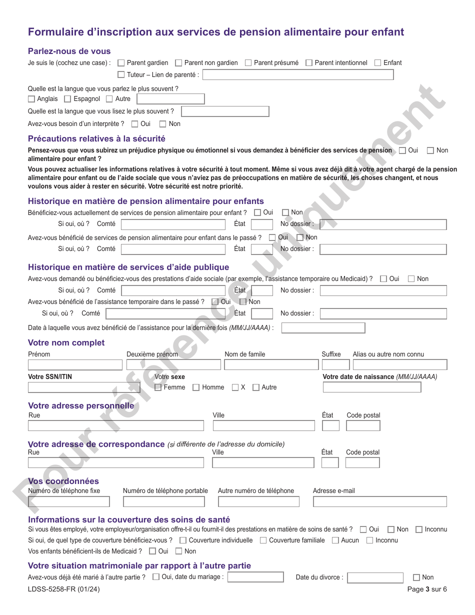 Form LDSS-5258 Child Support Enrollment Form - New York (French), Page 3
