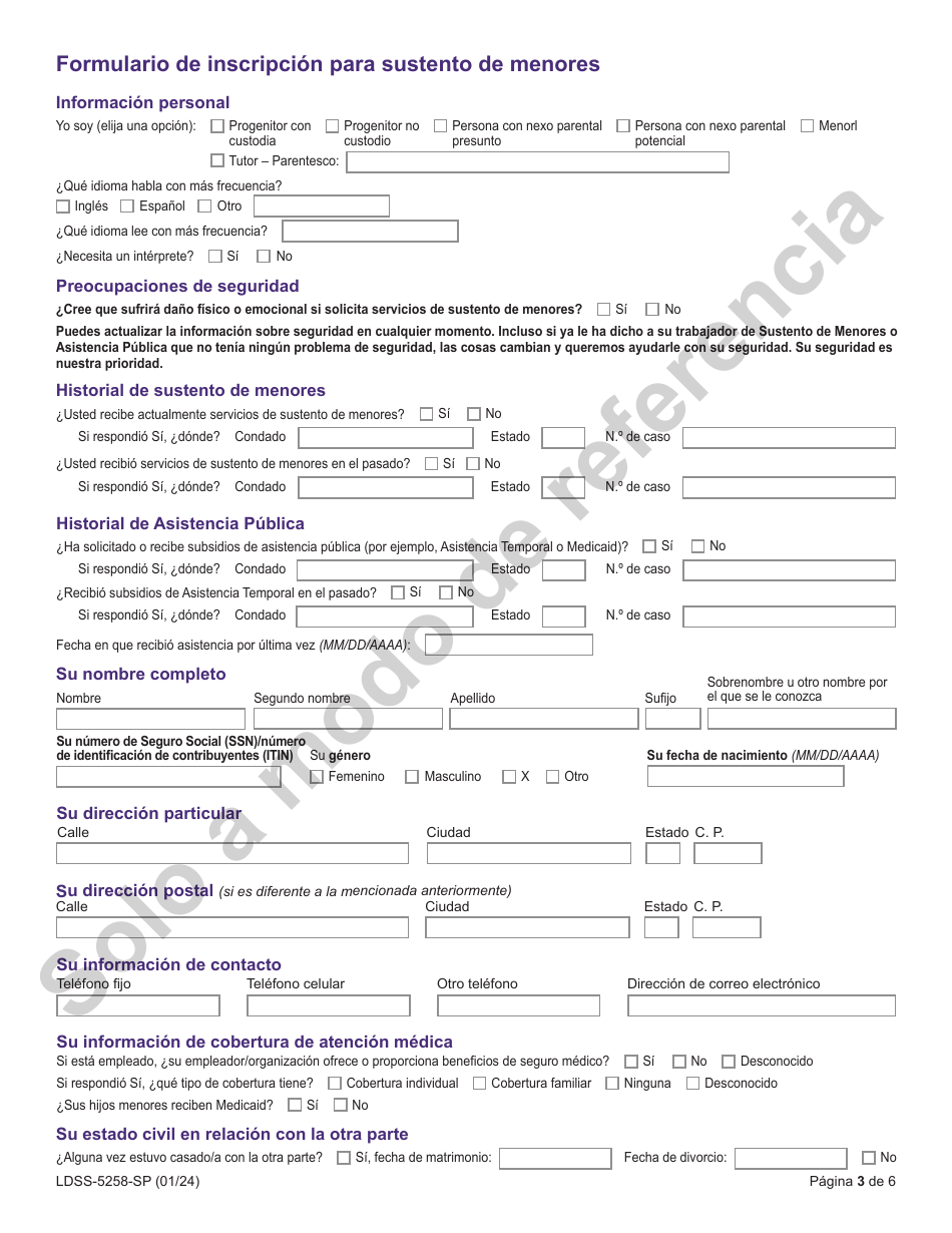 Formulario LDSS-5258 Formulario De Inscripcion Para Sustento De Menores - New York (Spanish), Page 3