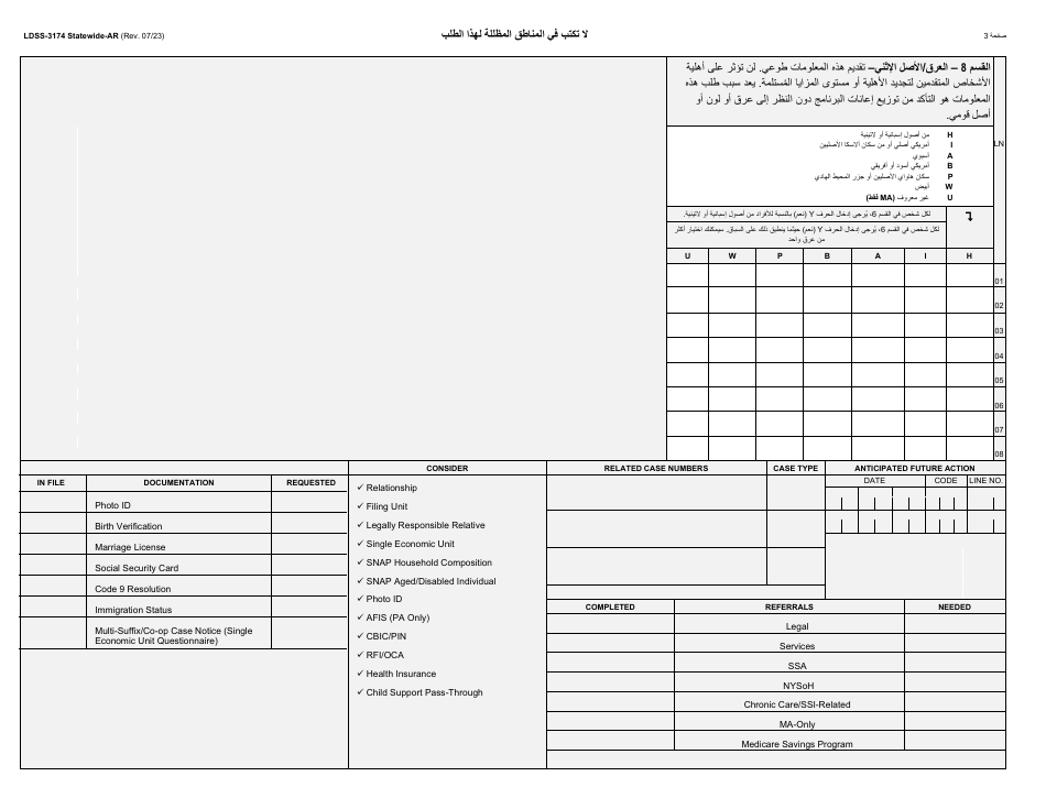 Form LDSS-3174 New York State Recertification Form for Certain Benefits and Services - New York (Arabic), Page 4