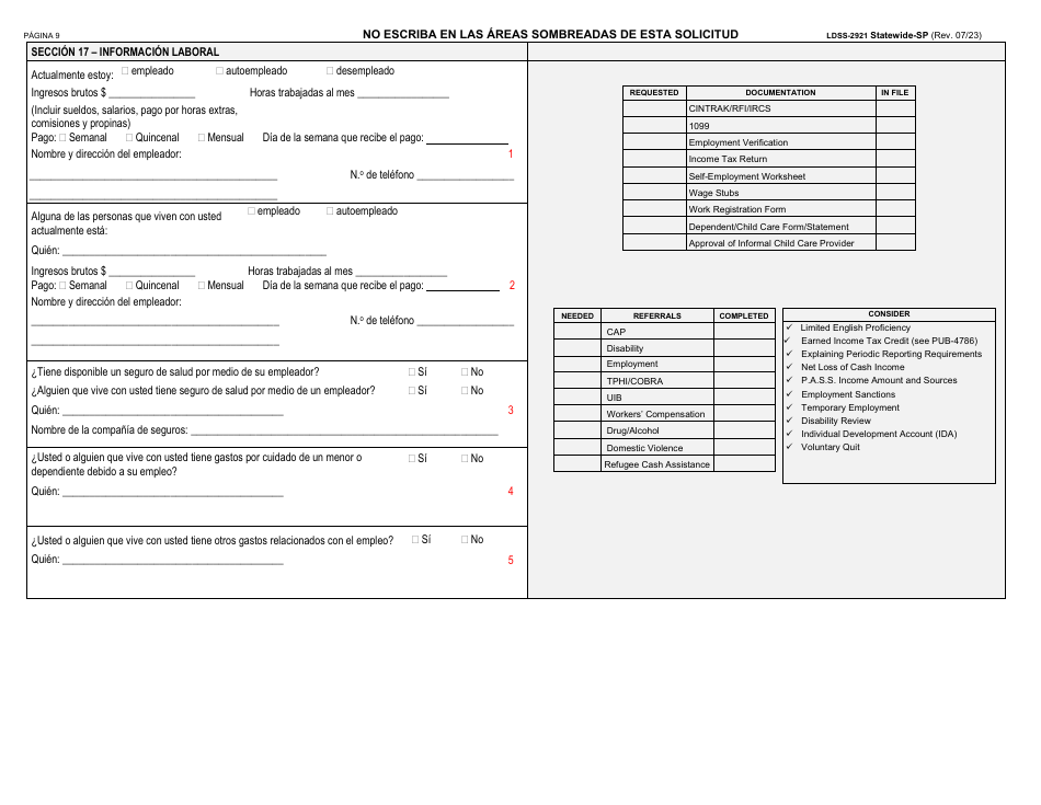 Formulario LDSS-2921 Solicitud Para Ciertos Subsidios Y Servicios Del Estado De Nueva York - New York (Spanish), Page 10