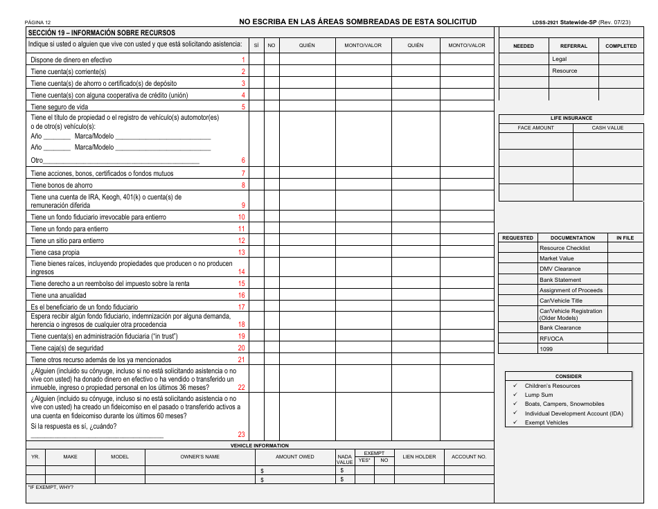 Formulario LDSS-2921 Solicitud Para Ciertos Subsidios Y Servicios Del Estado De Nueva York - New York (Spanish), Page 13