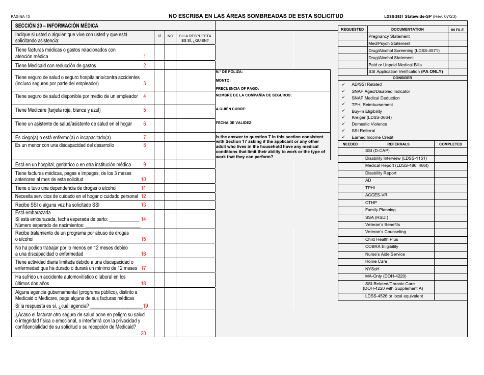 Formulario LDSS-2921 Solicitud Para Ciertos Subsidios Y Servicios Del Estado De Nueva York - New York (Spanish), Page 14