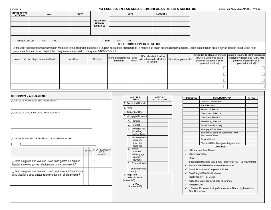Formulario LDSS-2921 Solicitud Para Ciertos Subsidios Y Servicios Del Estado De Nueva York - New York (Spanish), Page 15