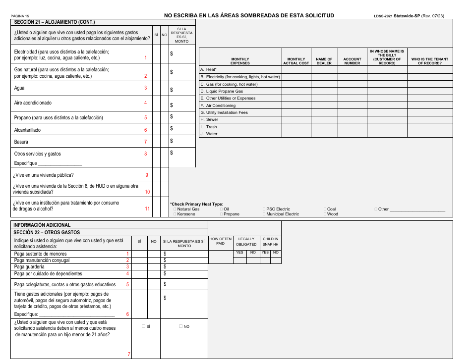 Formulario LDSS-2921 Solicitud Para Ciertos Subsidios Y Servicios Del Estado De Nueva York - New York (Spanish), Page 16