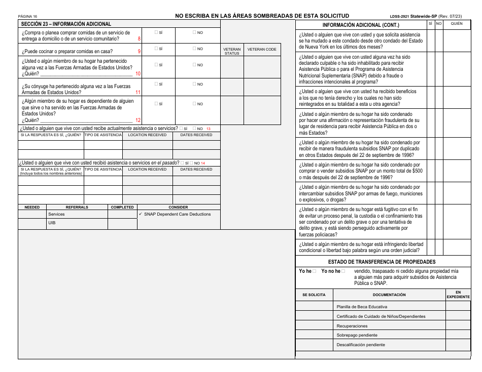 Formulario LDSS-2921 Solicitud Para Ciertos Subsidios Y Servicios Del Estado De Nueva York - New York (Spanish), Page 17