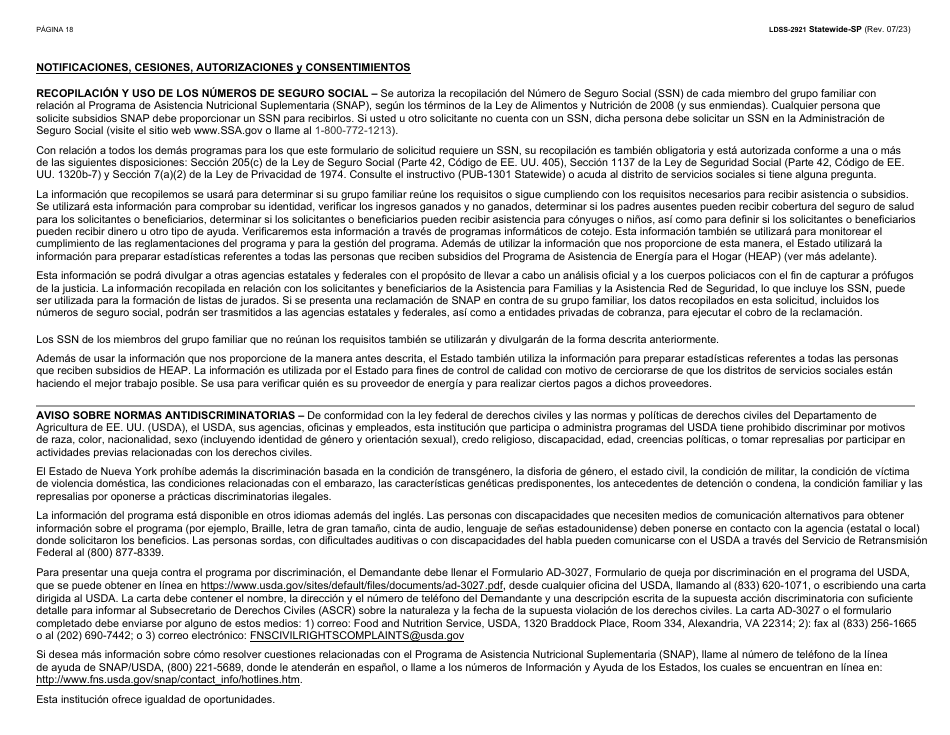 Formulario LDSS-2921 Solicitud Para Ciertos Subsidios Y Servicios Del Estado De Nueva York - New York (Spanish), Page 19